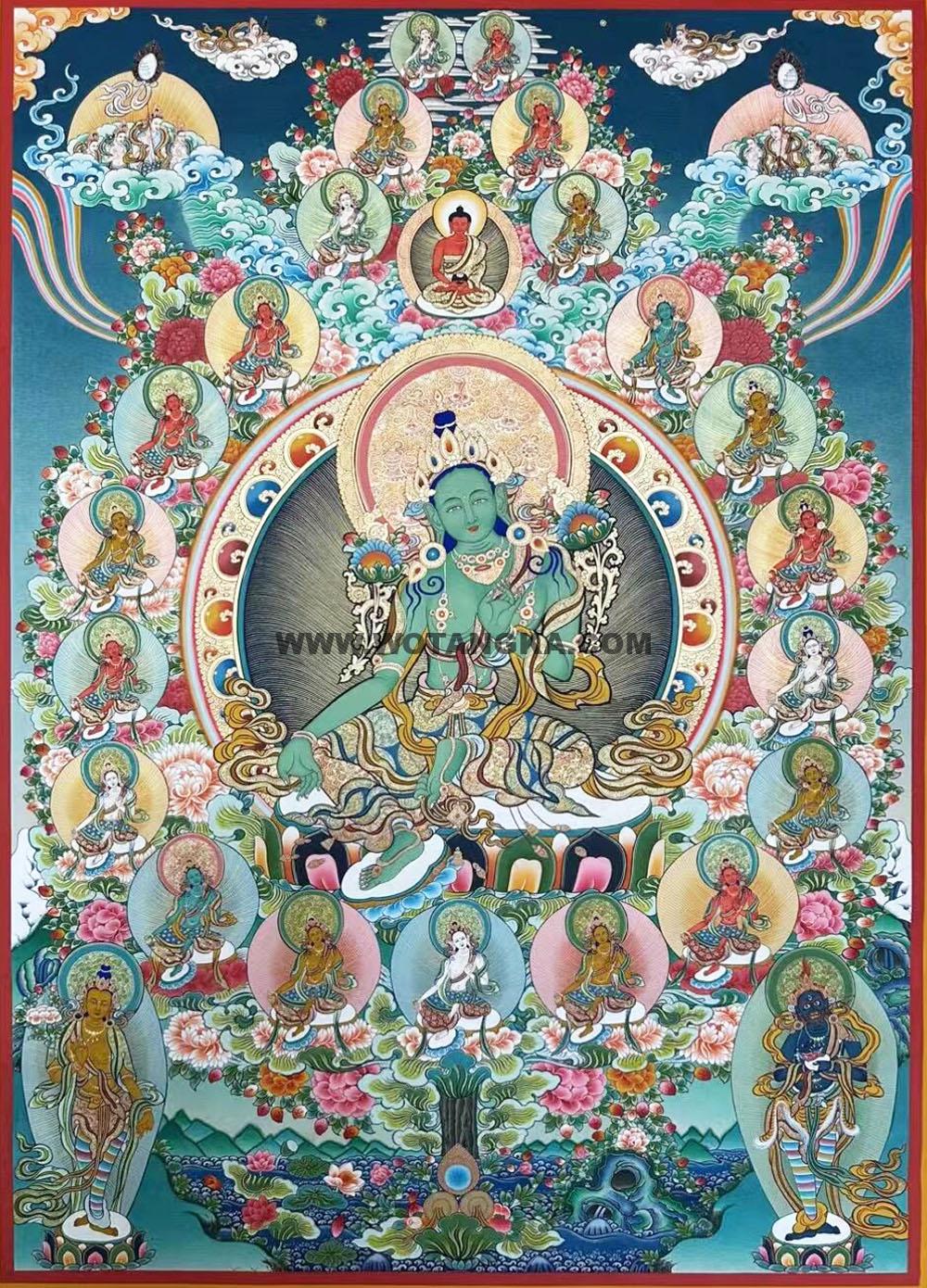 编号188-300004:彩绘唐卡-绿度母·二十一度母(120*90CM左右)