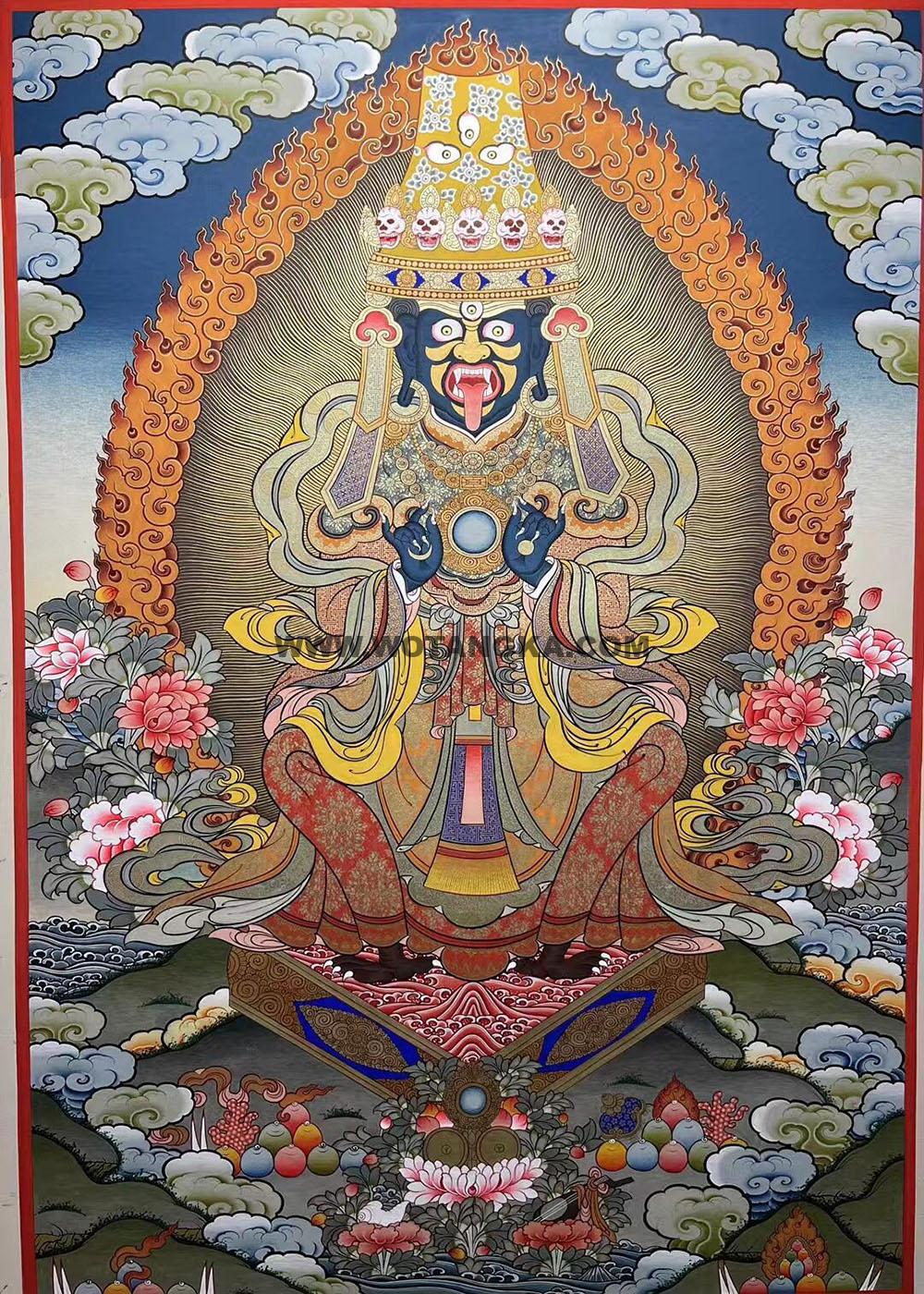 |已结缘·可定制|唐卡寄卖编号:JM·188-443548-扎基拉姆财吉祥花如意财富供养图(彩唐)