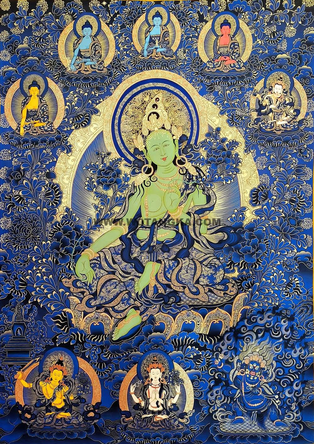 编号188-556530:蓝金唐卡-绿度母(100*70CM左右)