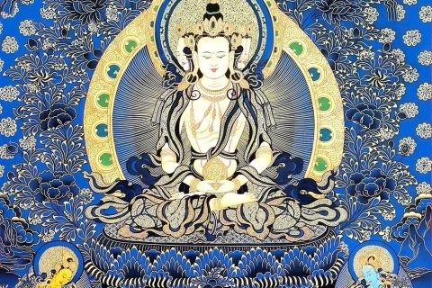 编号188-571902：蓝金唐卡-四面大日如来（80*60CM左右）