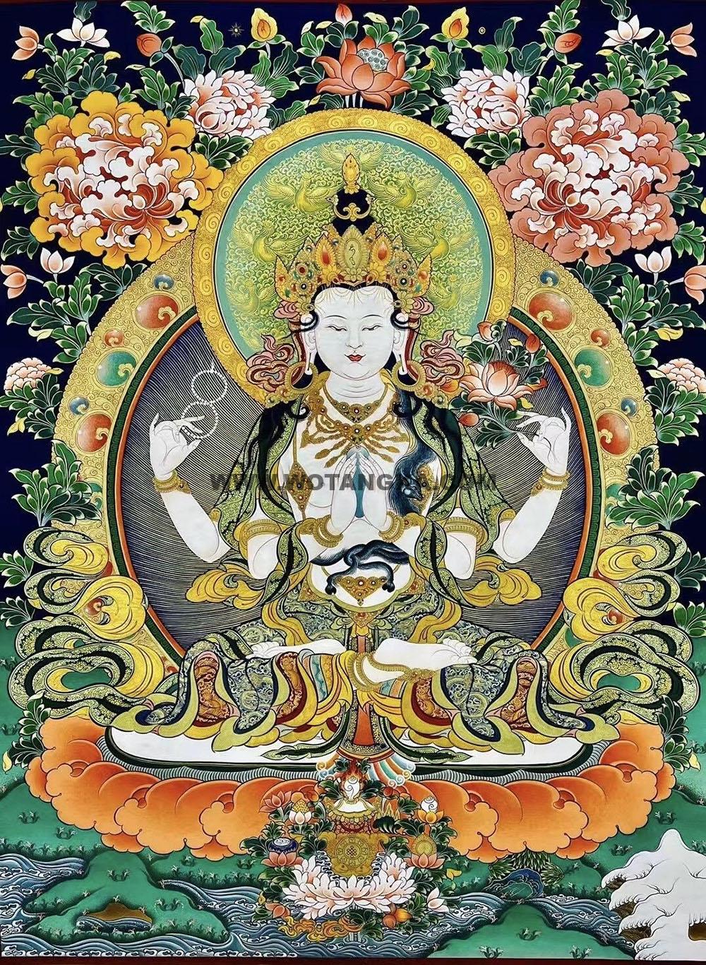 热贡-索南多杰·画院:彩绘唐卡-四臂观音(60*45CM左右)