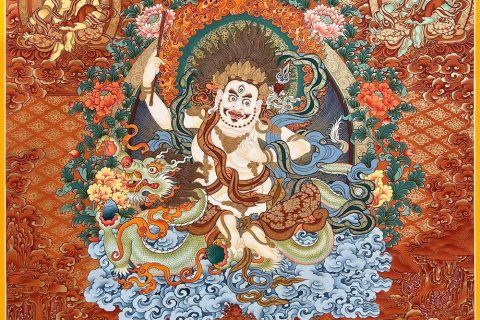 编号188-680316：红金唐卡-白财神·五方财神（100*70CM左右）