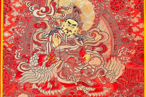 编号188-914105：红金唐卡-财宝天王·五方财神（100*70CM左右）