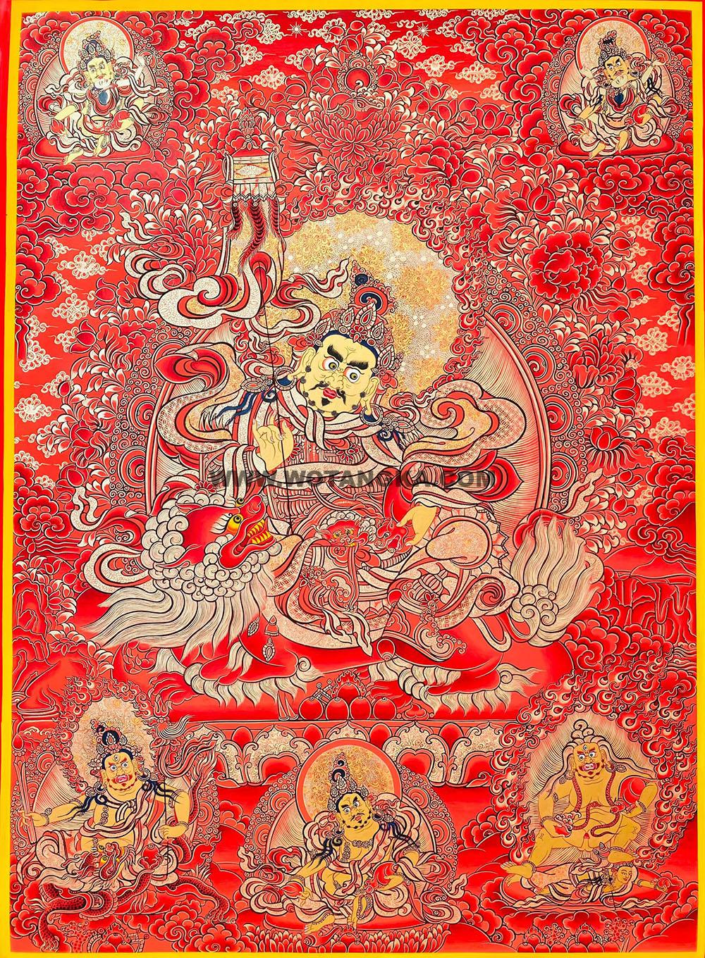 编号188-914105:红金唐卡-财宝天王·五方财神(100*70CM左右)