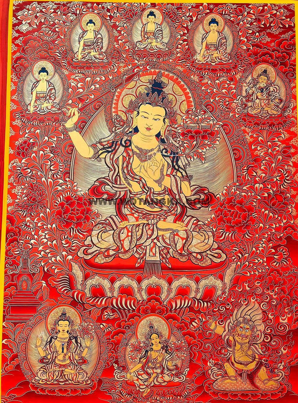 热贡-拉旦本·画院:红金唐卡-文殊菩萨·三怙主(100*70CM左右)