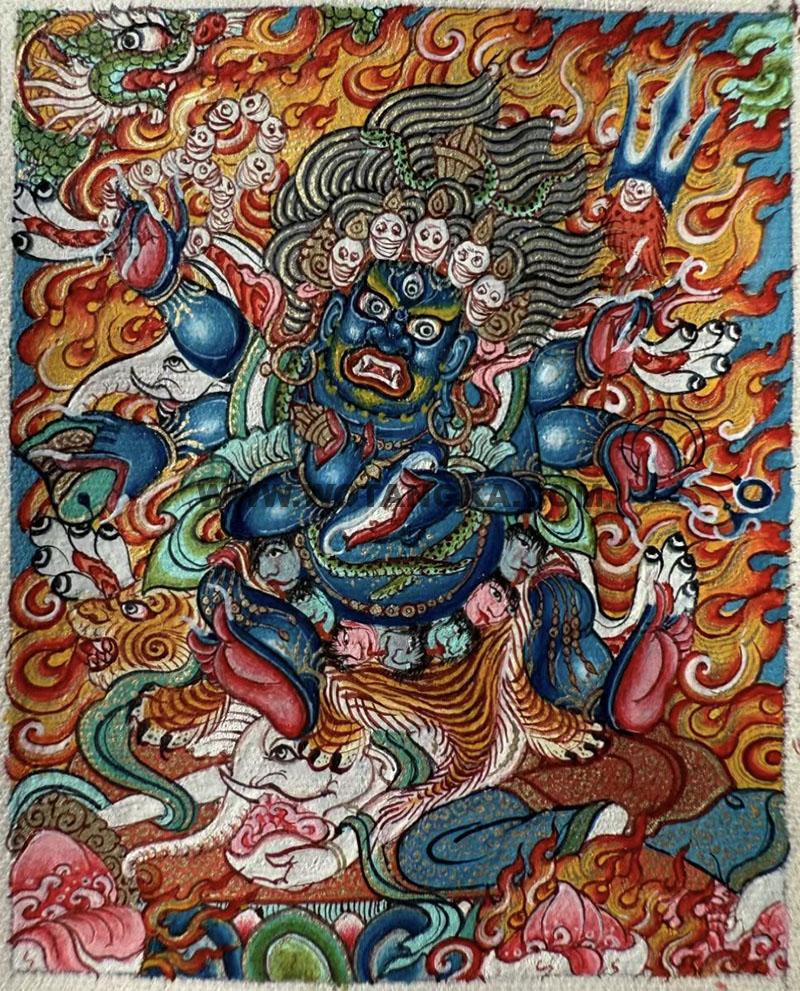 编号118-1623785：彩绘小唐卡-六臂玛哈嘎拉（长方形·5*4CM左右）
