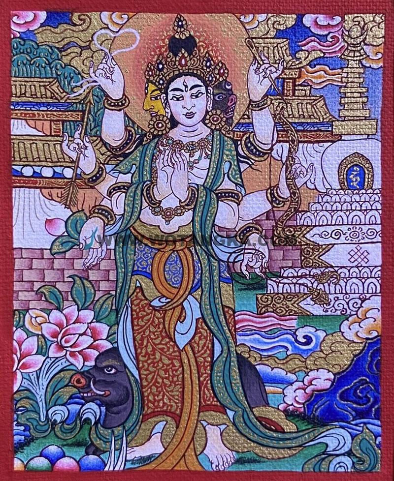 编号118-1919038：彩绘小唐卡-光明佛母·摩利支天（长方形·5*4CM左右）