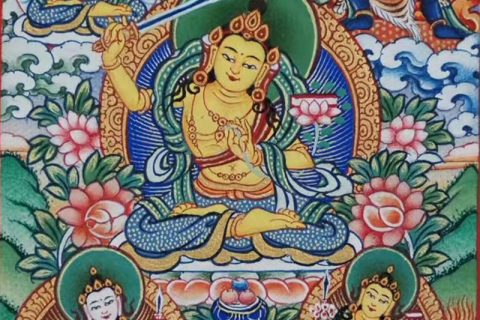 编号118-2677969：彩绘小唐卡-文殊菩萨·五部文殊（长方形·5*4CM左右）