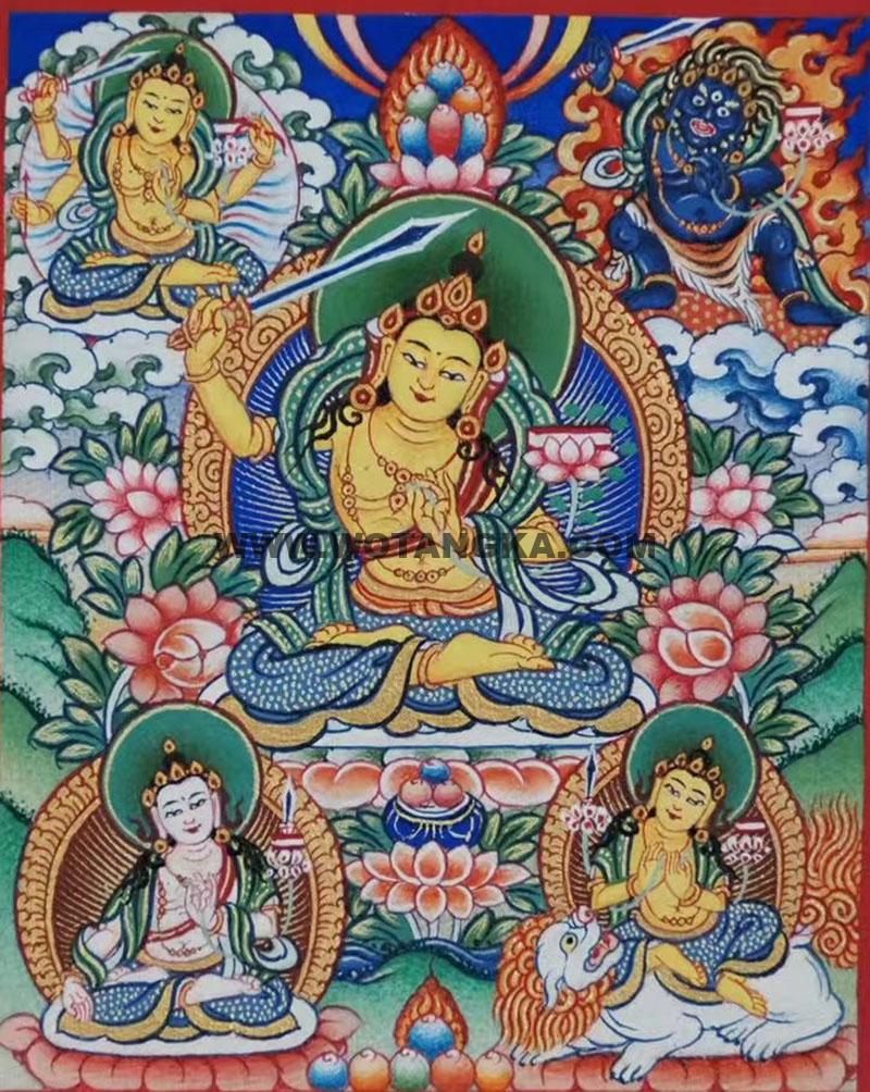 编号118-2677969：彩绘小唐卡-文殊菩萨·五部文殊（长方形·5*4CM左右）
