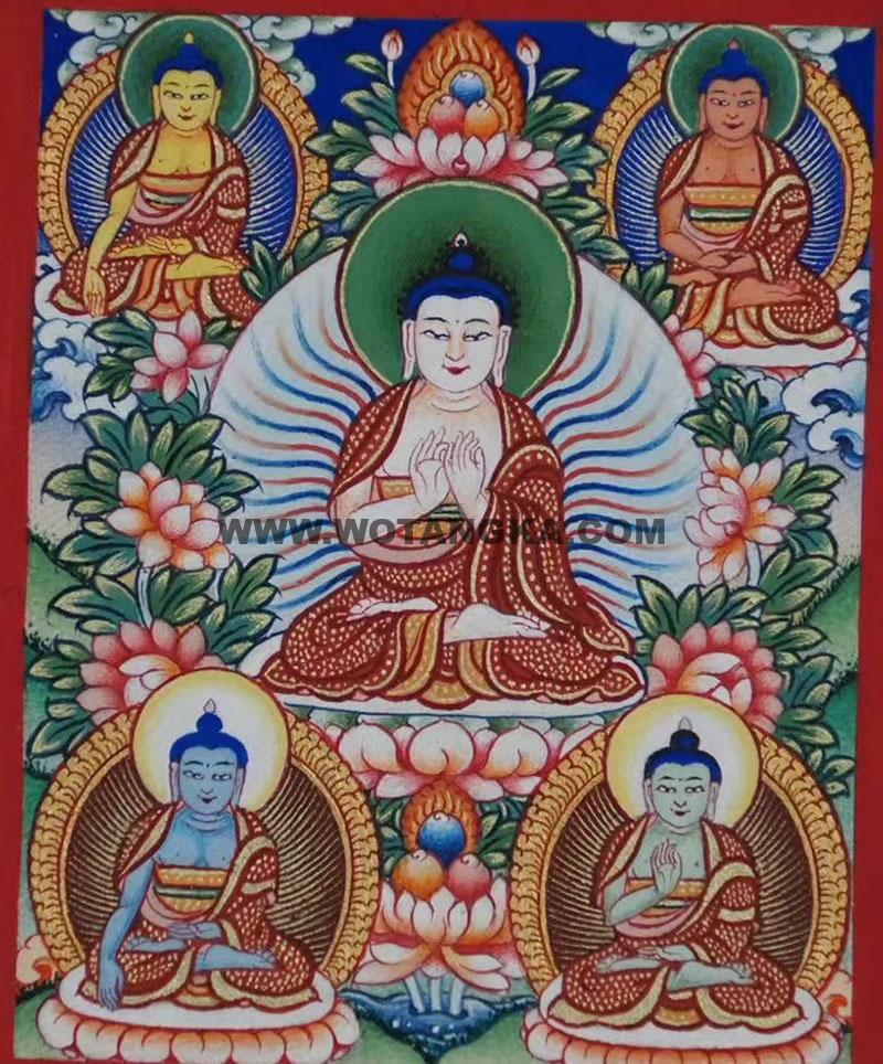 编号118-2811797：彩绘小唐卡-五方佛（长方形·5*4CM左右）