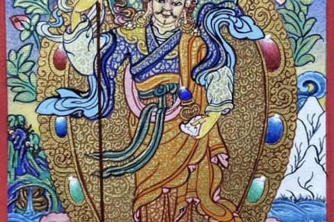 编号118-3626290：彩绘小唐卡-莲花生大士（长方形·5*4CM左右）