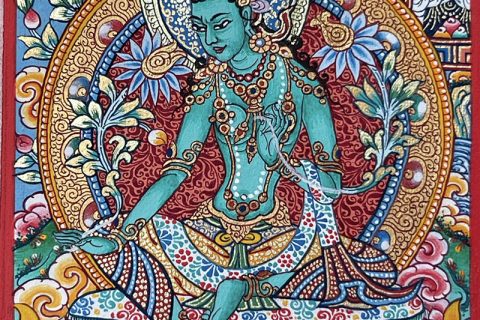 编号118-3949738：彩绘小唐卡-绿度母（长方形·5*4CM左右）