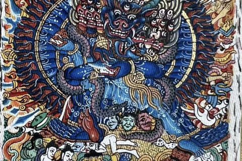 编号118-4039986：彩绘小唐卡-大威德金刚（长方形·5*4CM左右）