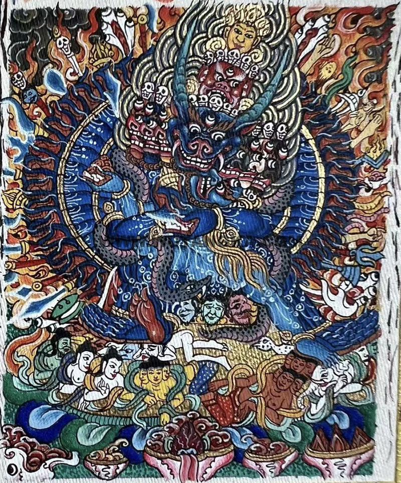编号118-4039986：彩绘小唐卡-大威德金刚（长方形·5*4CM左右）