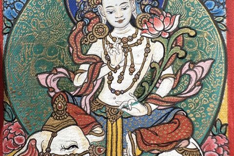 编号118-5282050：彩绘小唐卡-骑象普贤菩萨（长方形·5*4CM左右）