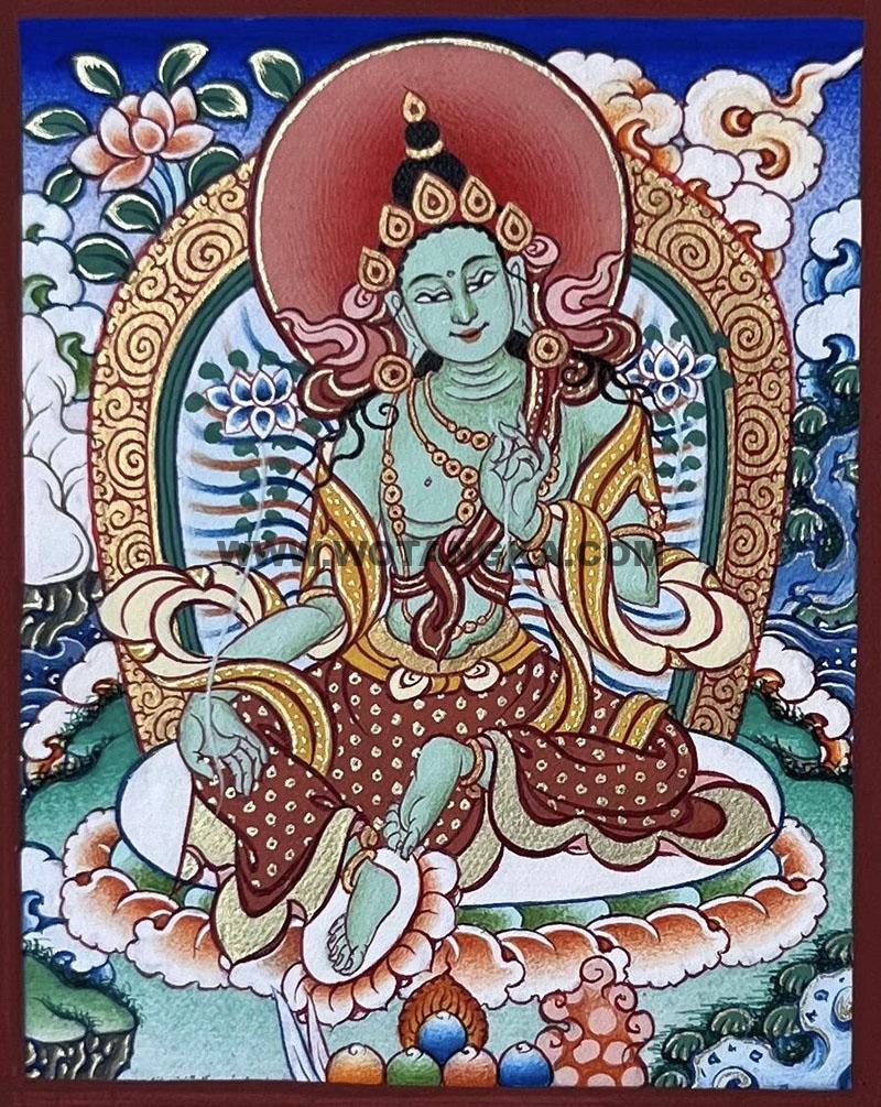 编号118-5804022：彩绘小唐卡-绿度母（长方形·5*4CM左右）
