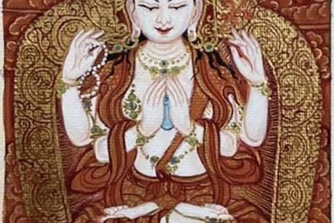 编号118-5935408：红金小唐卡-四臂观音（长方形·5*4CM左右）