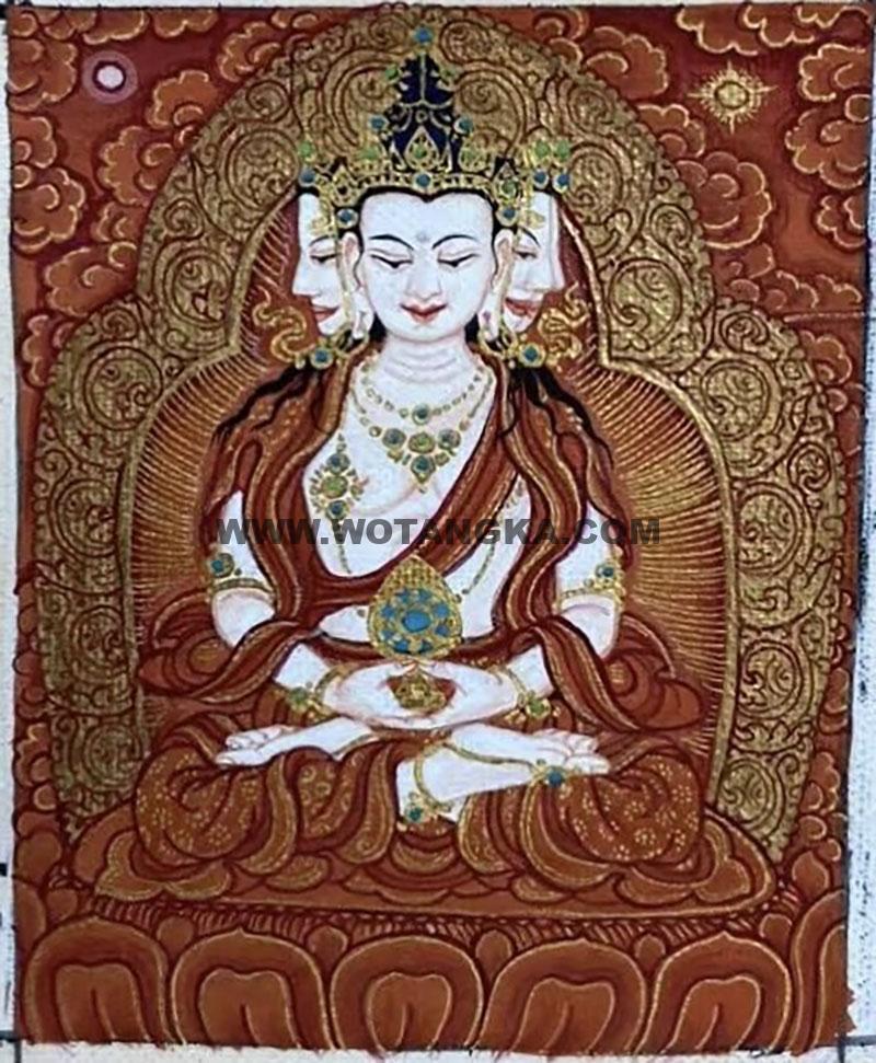 编号118-5977601：红金小唐卡-四面大日如来（长方形·5*4CM左右）