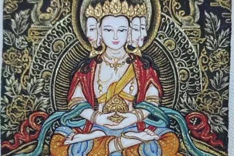 编号118-5984229：黑金小唐卡-四面大日如来（长方形·5*4CM左右）