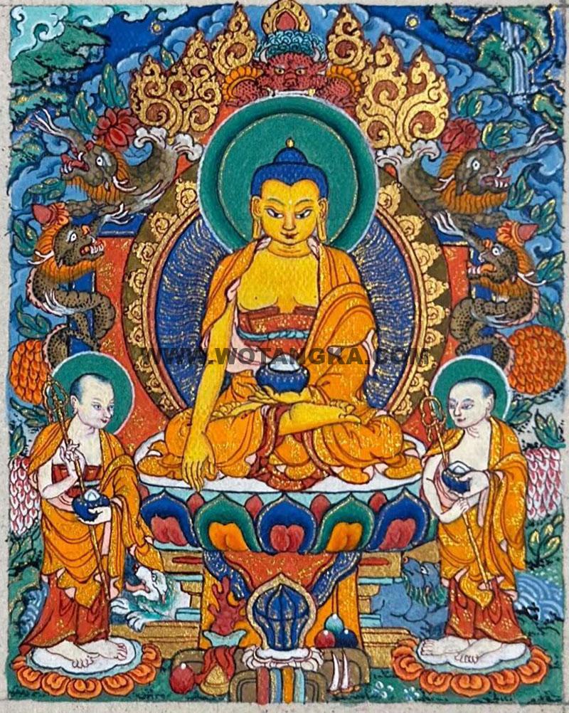 编号118-6448200：彩绘小唐卡-释迦牟尼佛（长方形·5*4CM左右）