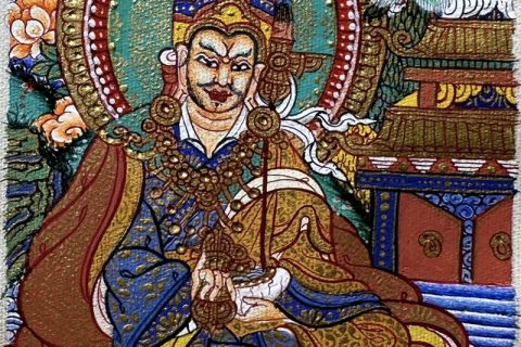 编号118-6550874：彩绘小唐卡-莲花生大士（长方形·5*4CM左右）