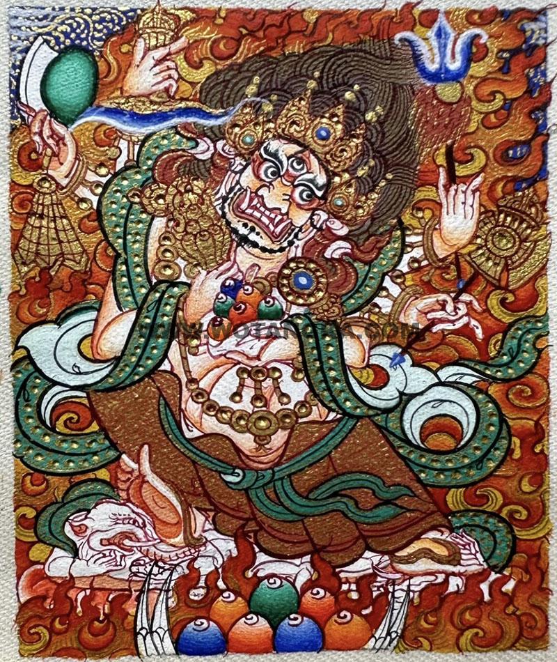编号118-6583599：彩绘小唐卡-白六臂玛哈嘎拉（长方形·5*4CM左右）