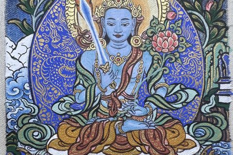 编号118-8995936：彩绘小唐卡-虚空藏菩萨（长方形·5*4CM左右）