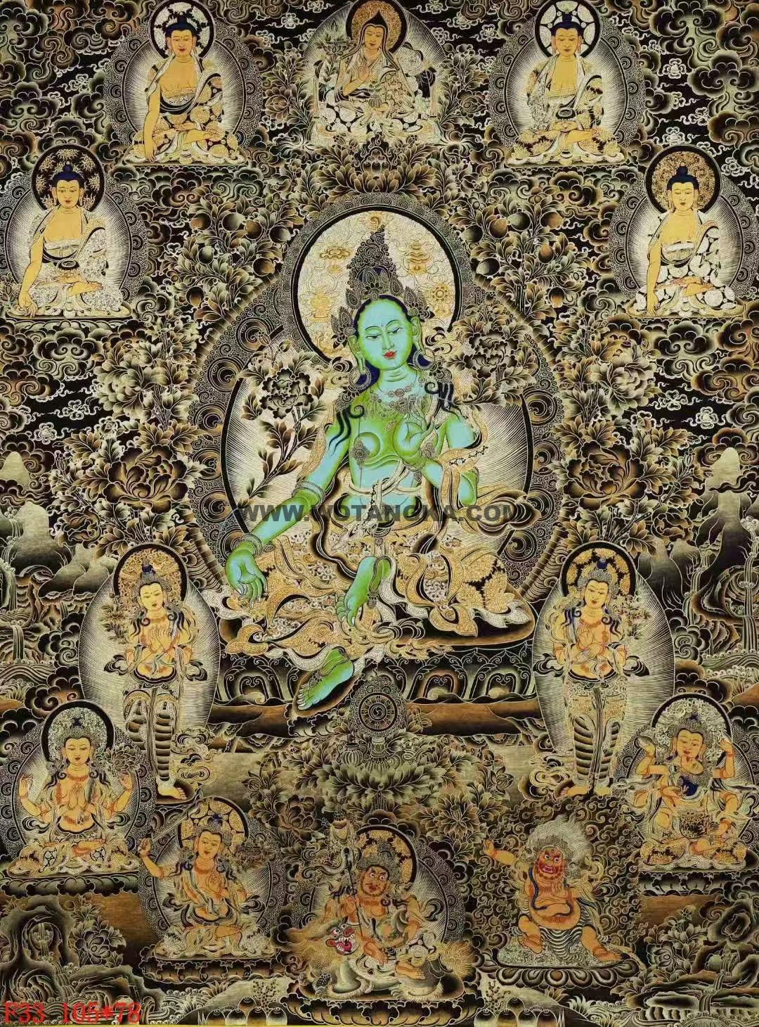 编号138-219641:黑金唐卡-绿度母(105*78CM左右)