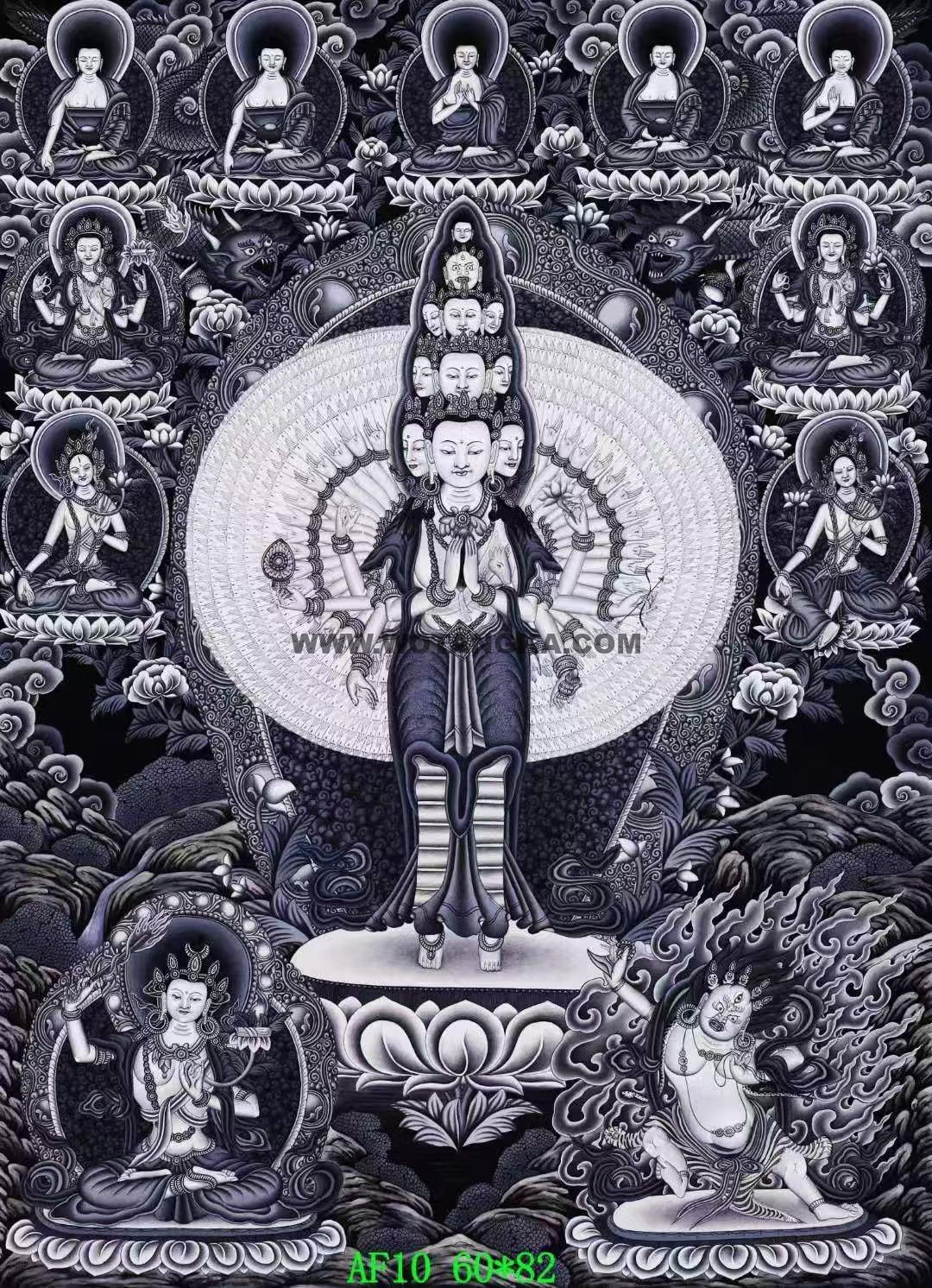 编号138-419471:彩绘唐卡-千手观音·三怙主(82*60CM左右)