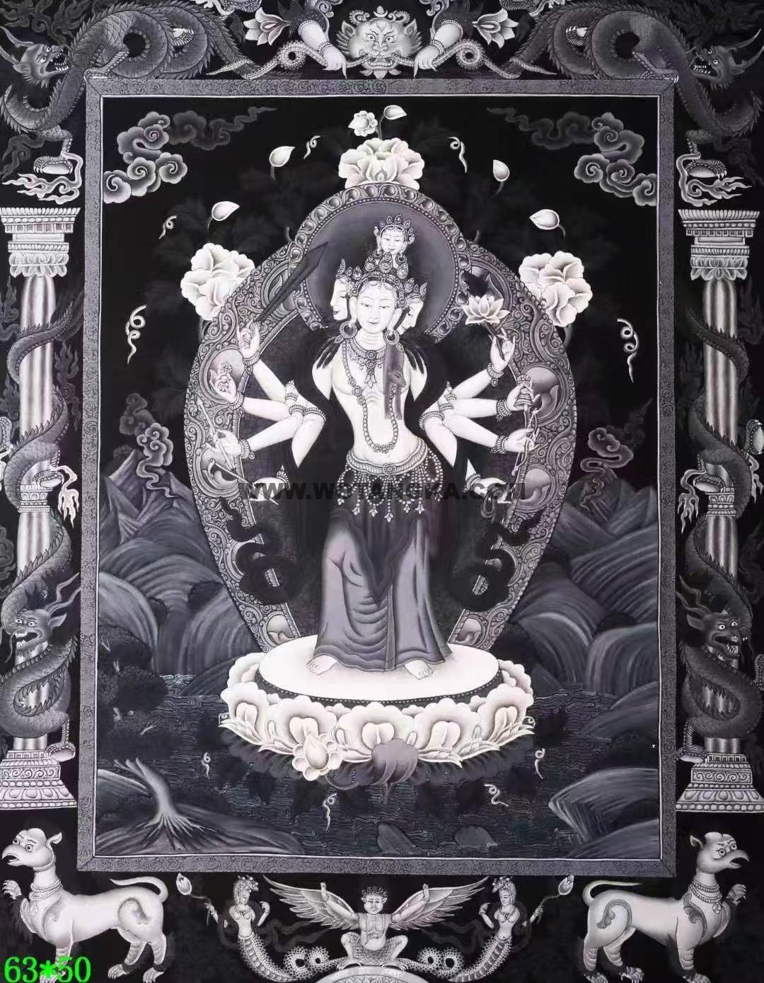 编号138-469213:彩绘唐卡-四面八臂观音菩萨(63*50CM左右)