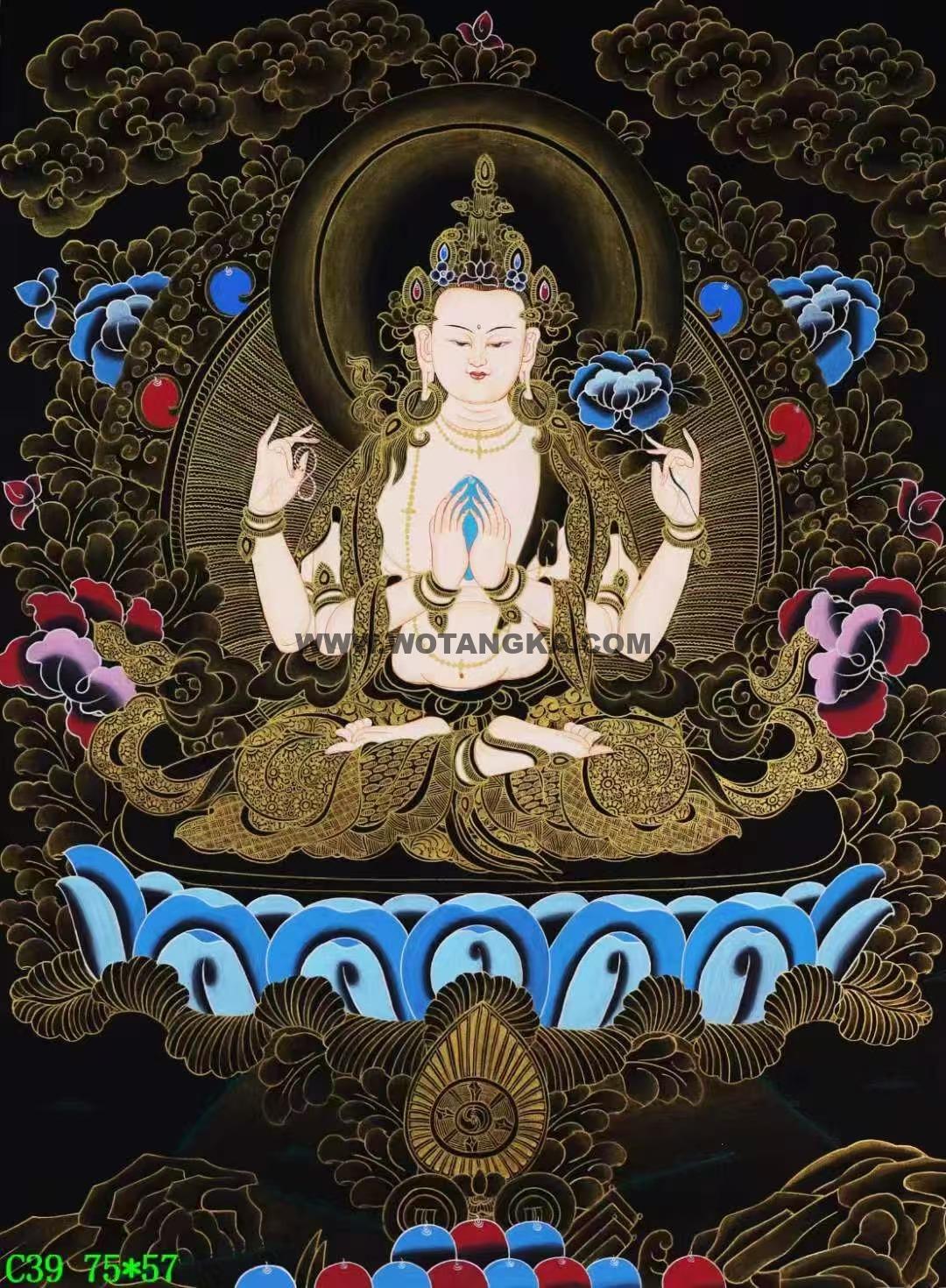编号138-517301：黑金唐卡-四臂观音（75*57CM左右）
