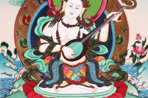 编号138-617271：彩绘唐卡-妙音天女（61*42CM左右）