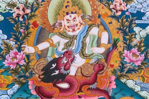 编号138-713299：彩绘唐卡-白财神·五方财神（69*53CM左右）