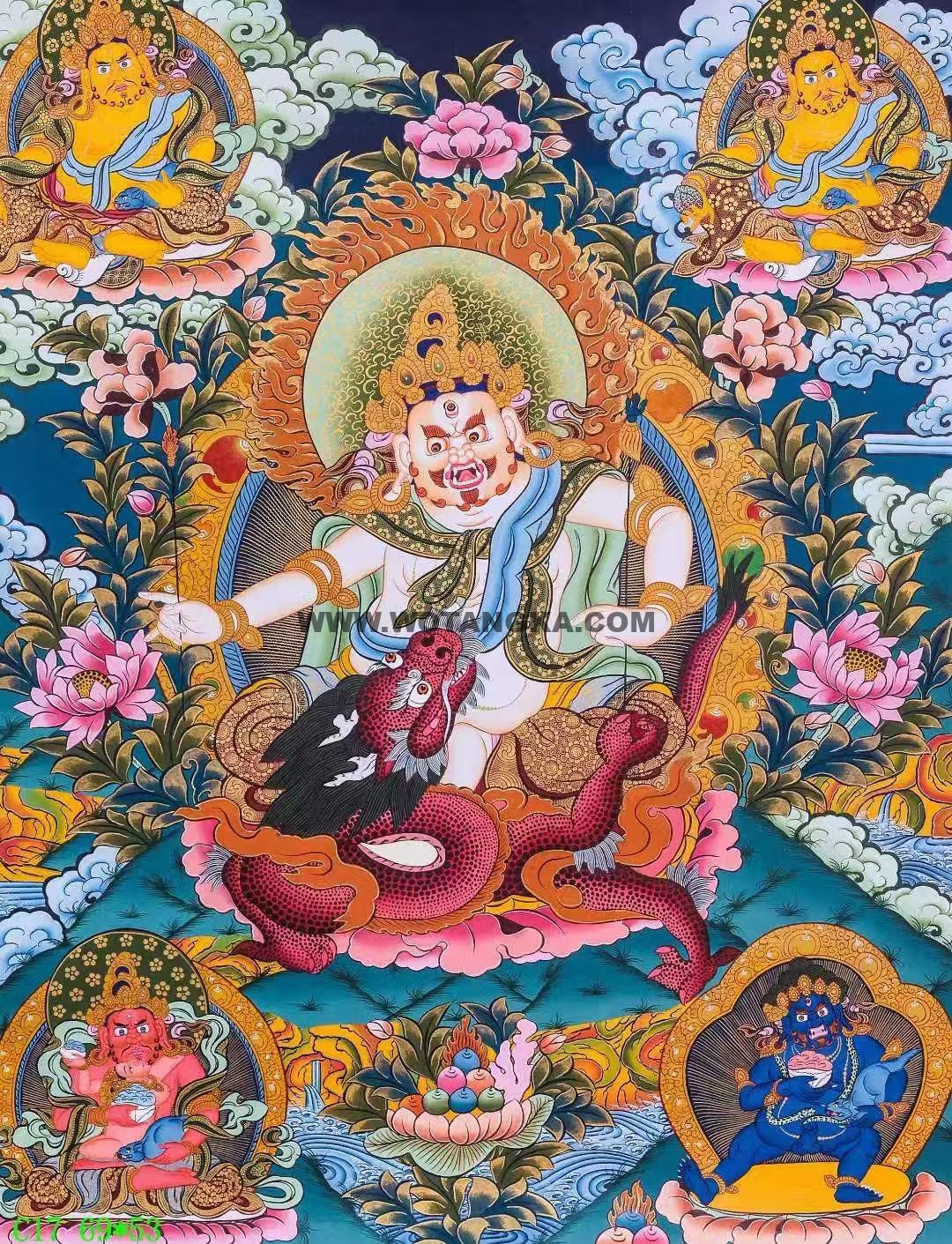 编号138-713299:彩绘唐卡-白财神·五方财神(69*53CM左右)