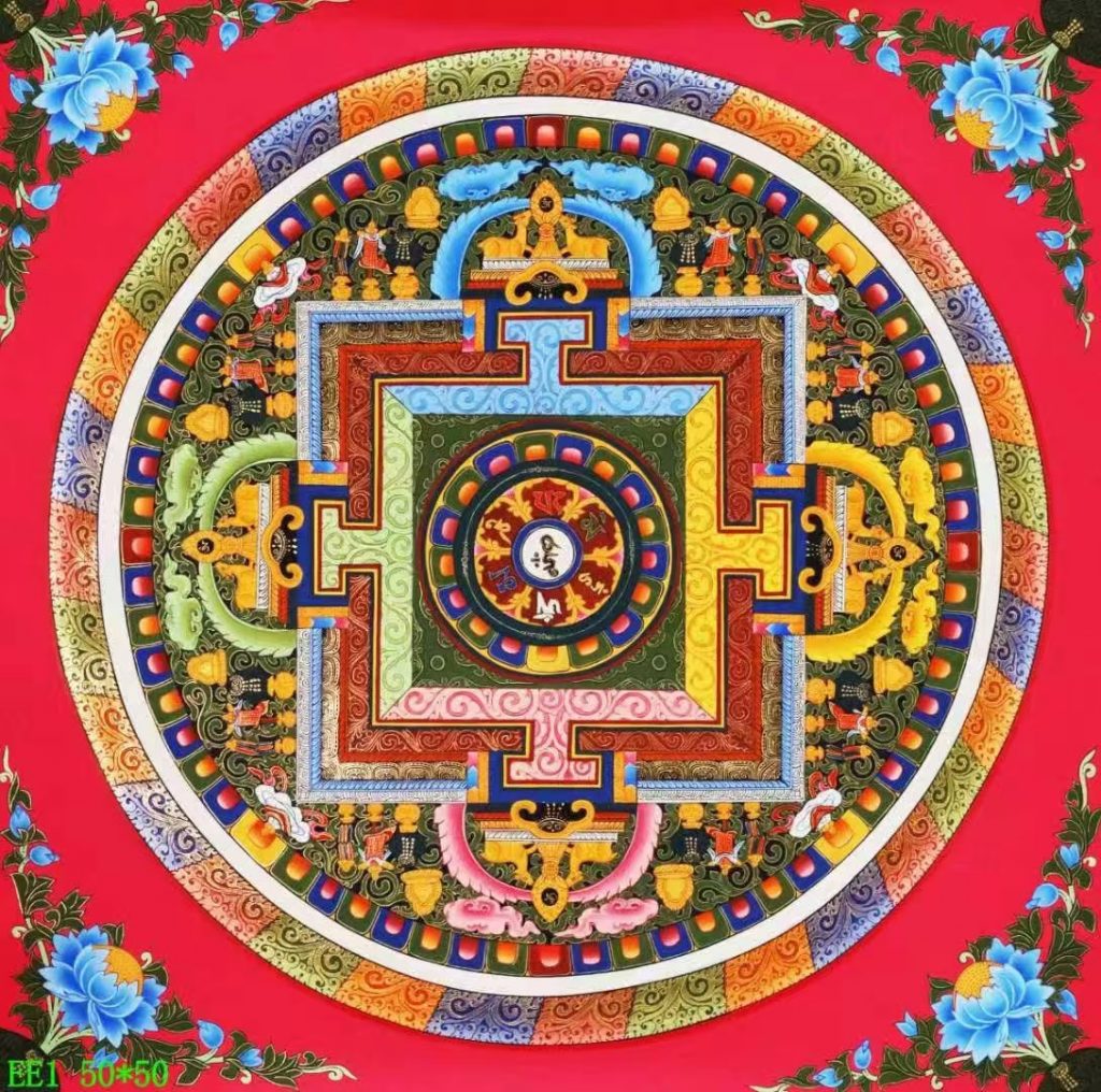 编号138-915161：彩绘唐卡-时轮金刚坛城（50*50CM左右）