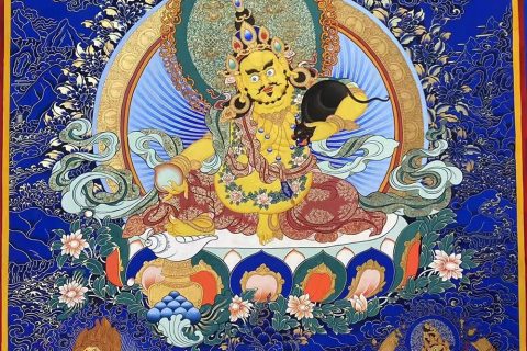 编号188-177838：蓝金唐卡-黄财神·五方财神（100*70CM左右）