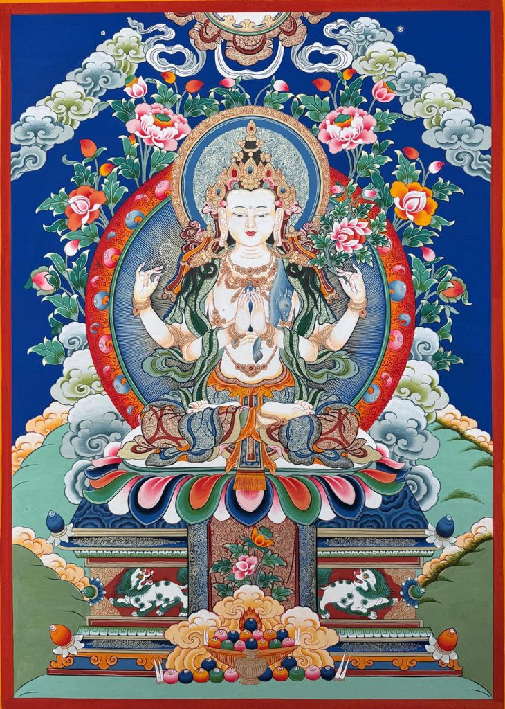 热贡-尖木措·画院：彩绘唐卡-四臂观音（60*45CM左右）