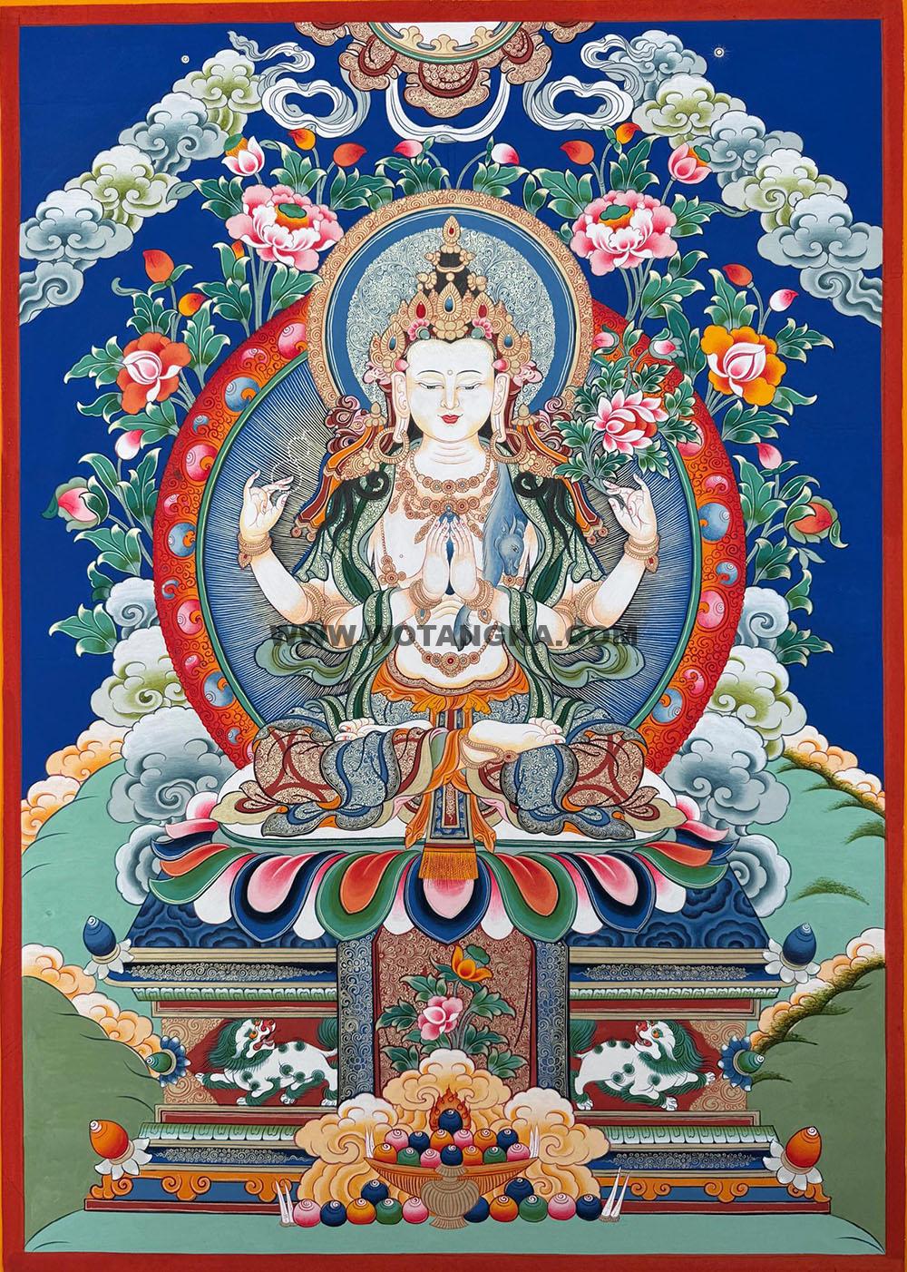 热贡-尖木措·画院:彩绘唐卡-四臂观音(60*45CM左右)