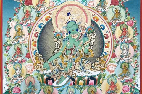 ｜已结缘·可定制｜唐卡寄卖编号：JM·188-345297-绿度母二十一度母尊阿弥陀佛化现平安吉祥供养图（彩唐）