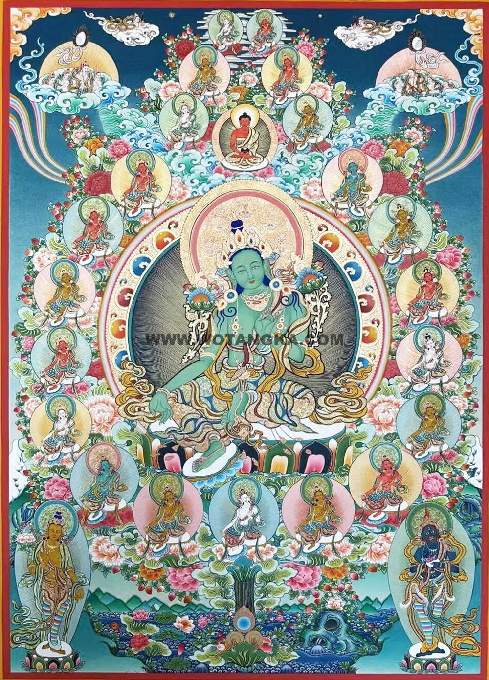 热贡-南加·画院:彩绘唐卡-绿度母·二十一度母(100*70CM左右)