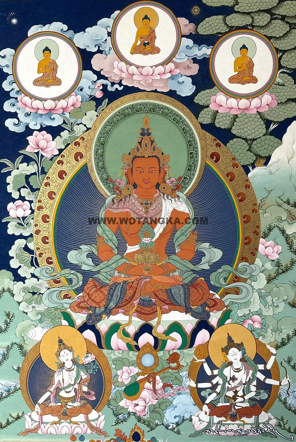 编号188-419792:彩绘唐卡-长寿佛·长寿三尊(80*60CM左右)