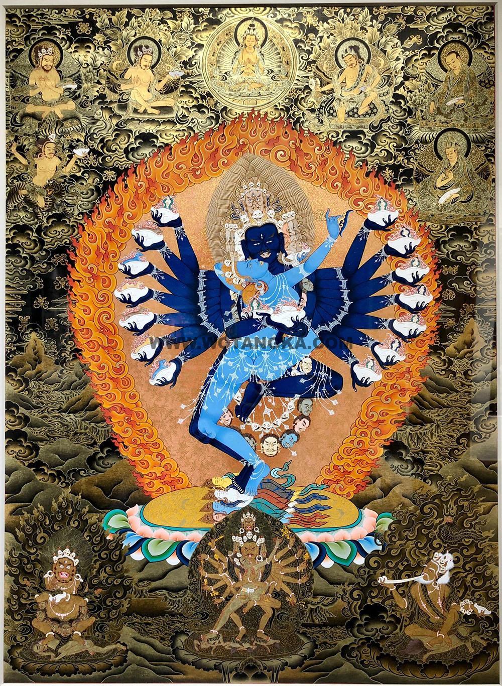 热贡-多吉次旦·画院:黑金唐卡-喜金刚(120*90CM左右)