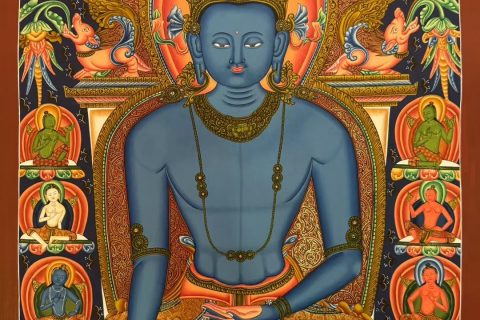 编号188-626189：彩绘唐卡-阿閦佛·五方佛（80*60CM左右）