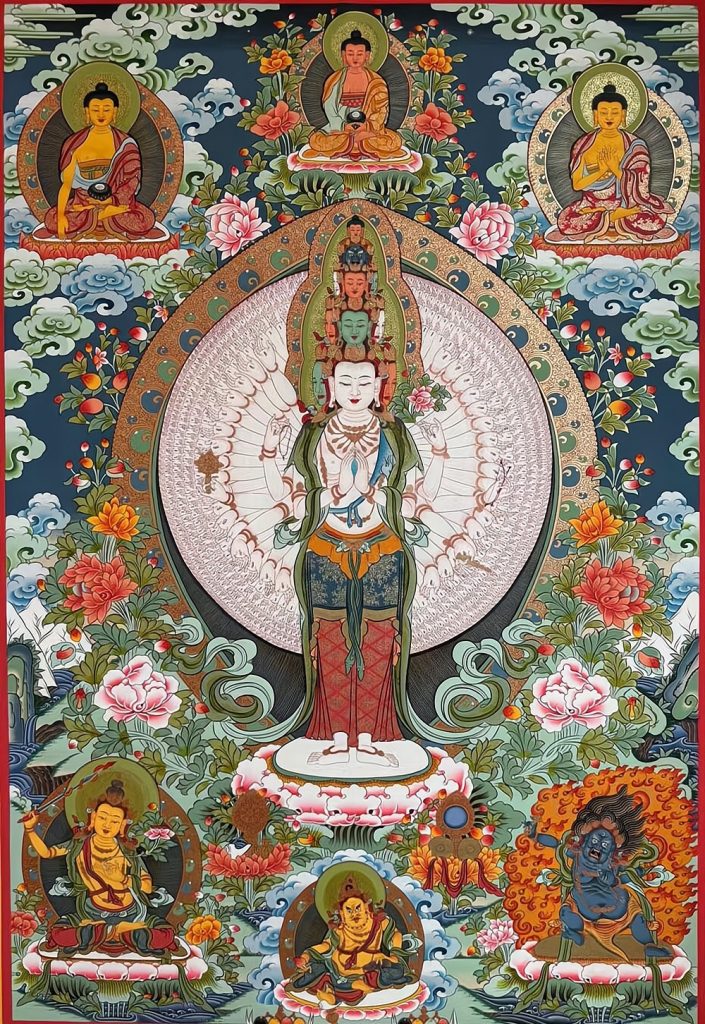 编号188-740626：彩绘唐卡-千手观音·三怙主（100*70CM左右）