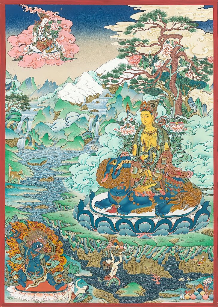 编号188-783133：彩绘唐卡-文殊菩萨·三怙主（100*70CM左右）