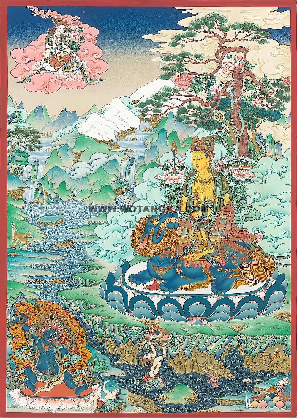编号188-783133:彩绘唐卡-文殊菩萨·三怙主(100*70CM左右)