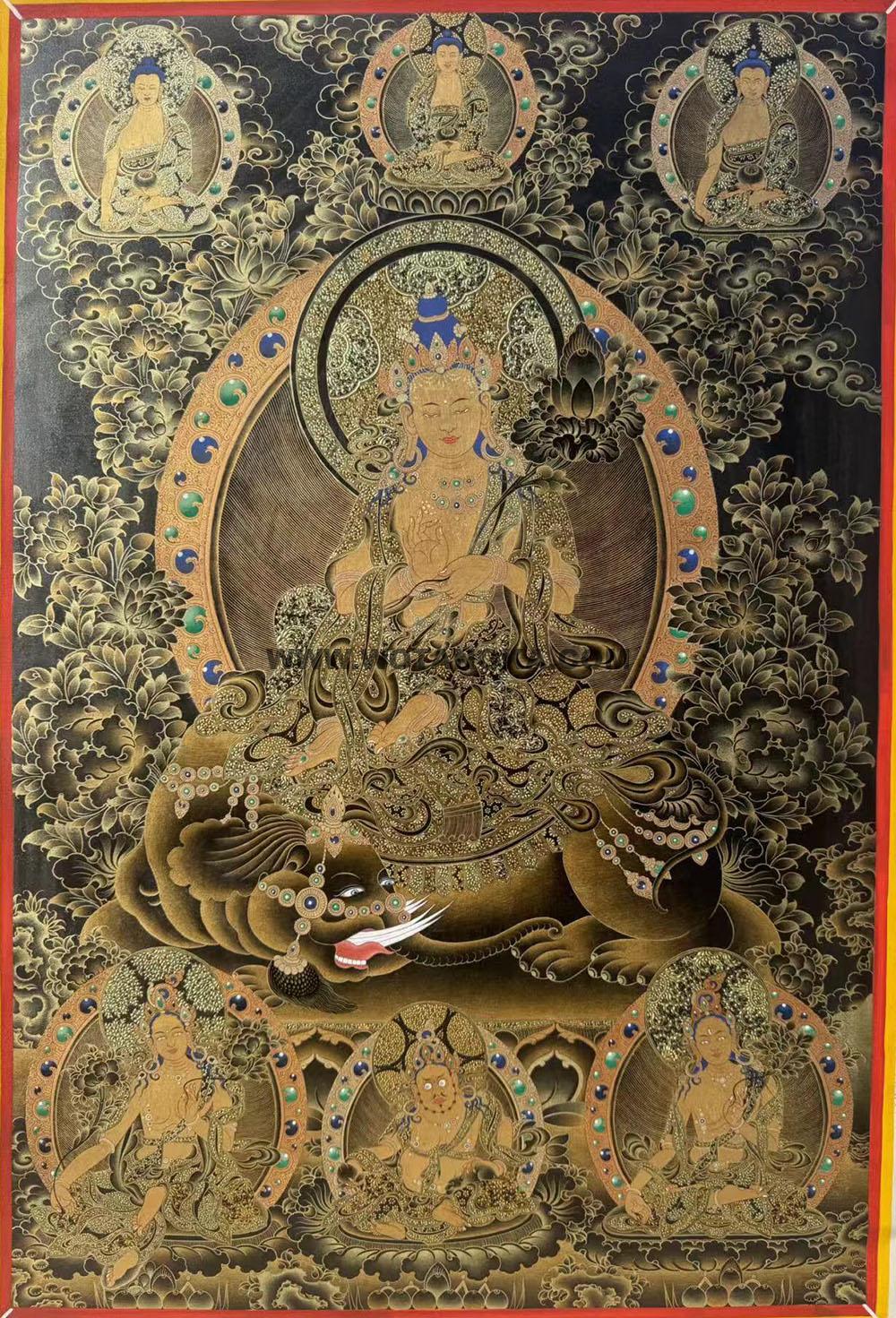 热贡-尖木措·画院:黑金唐卡-普贤菩萨(80*60CM左右)