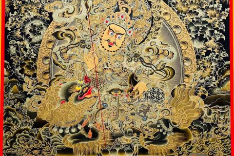 编号188-820623：黑金唐卡-财宝天王·五方财神（100*70CM左右）