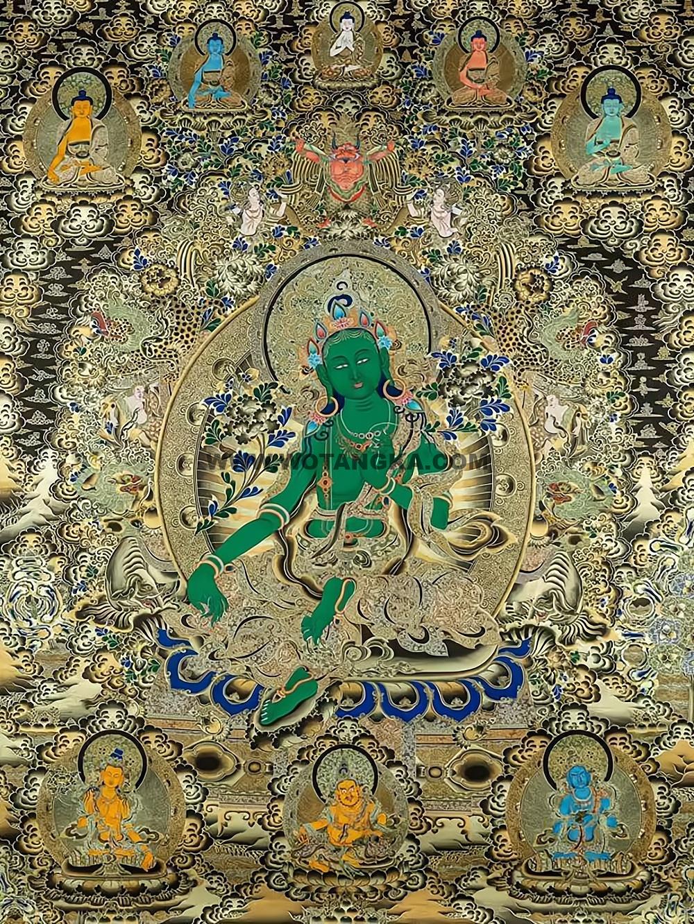 编号188-849751:黑金唐卡-绿度母(100*70CM左右)
