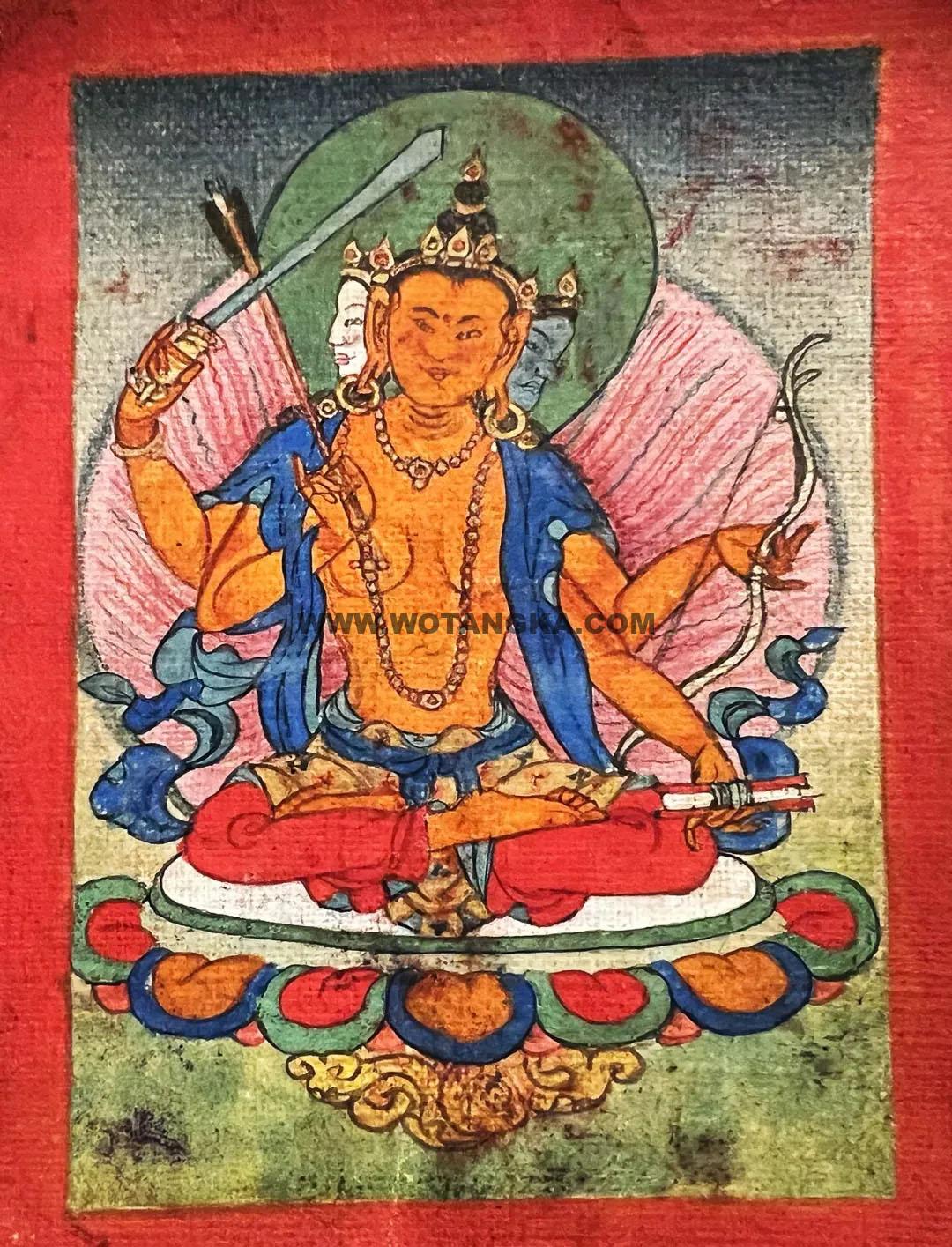 沃唐卡编号AC91345：三面四臂文殊菩萨